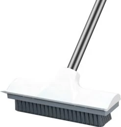 Synx Tools Luiwagen Borstel 2-in-1 Trekker - Badkamer Borstel Vloertrekker Met Steel Schrobborstel - Harde Borstelharen - Vloerwisser Badkamer - Met Telescopische Steel