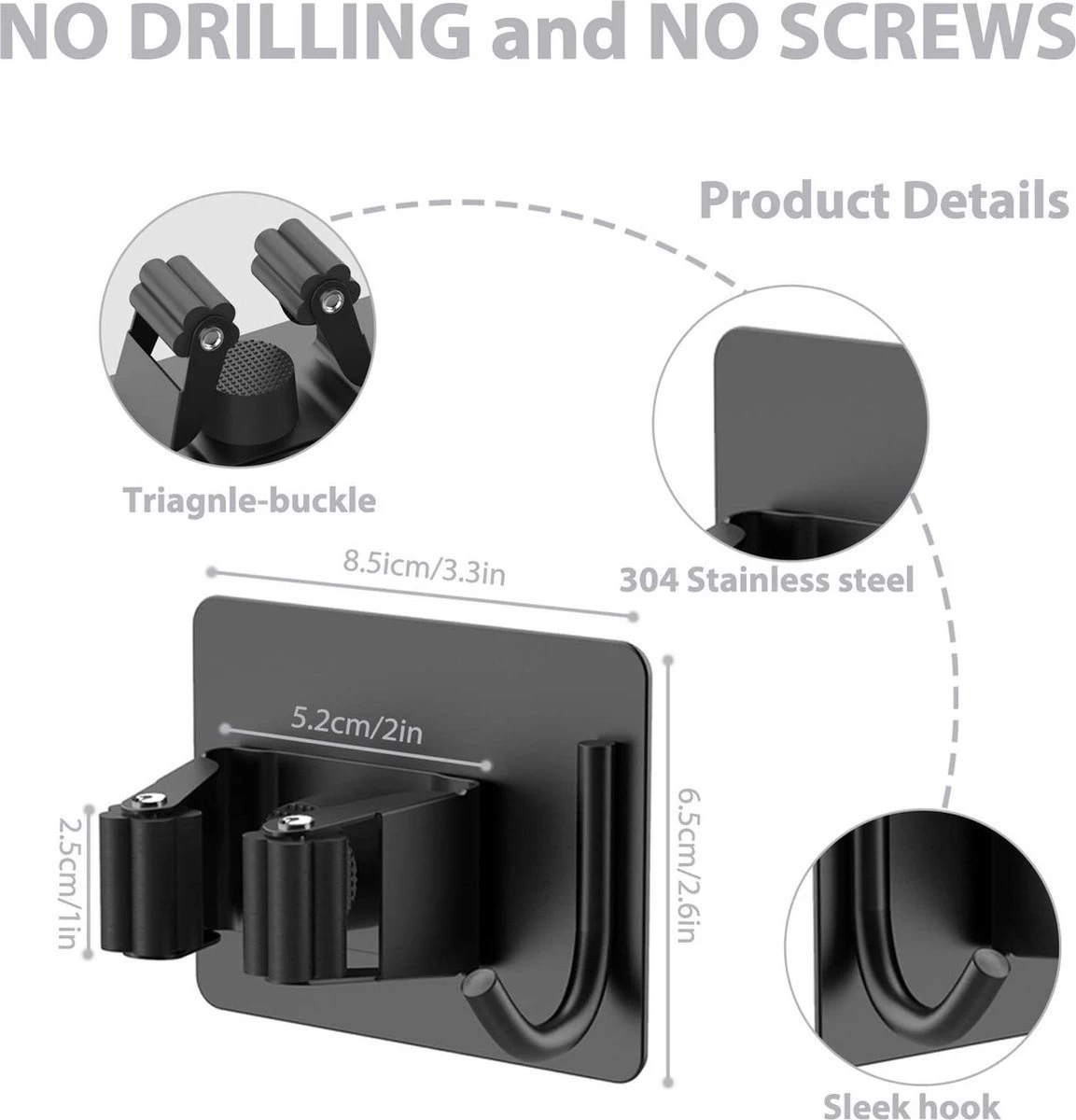 BOTC Bezemhouder - 4 Stuks - RVS - Bezem Ophangsysteem - Bezem Houder - Tuingereedschap - Zwart - Afbeelding 7