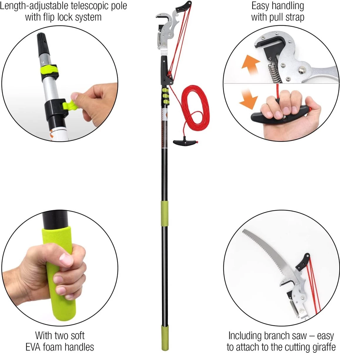 Iceberk Snoeischaar + Snoeizaag (1,45 - 3,70 M) - Telescopische Snoeischaar Voor Het Snoeien Van Bomen En Dichte Struiken Zonder Ladder - Afbeelding 4