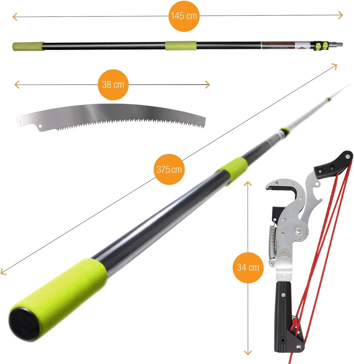 Iceberk Snoeischaar + Snoeizaag (1,45 - 3,70 M) - Telescopische Snoeischaar Voor Het Snoeien Van Bomen En Dichte Struiken Zonder Ladder - Afbeelding 2