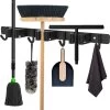 Volcan Bezemhouder - Bezem Ophangsysteem Tuingereedschap - Gereedschapshouder - Zelfklevend - 3M Tape - 3 Houders 4 Haken - RVS Zwart