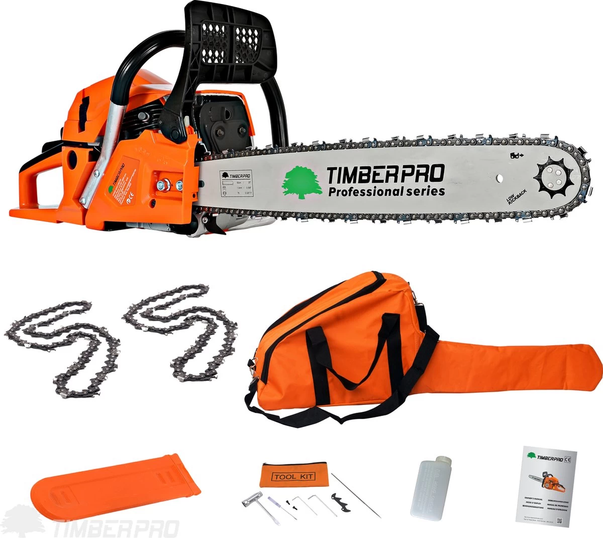 TIMBERPRO - Kettingzaag – Benzine - 62 Cc - Zwaardlengte 50 Cm - Transportzak - 2e Ketting