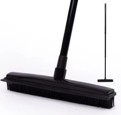 CLEANLY® Rubberen Bezem Met Vloerwisser - Kappersbezem - Zachte Bezem Binnen & Buiten - Vloertrekker Met Steel - 68-150 Cm