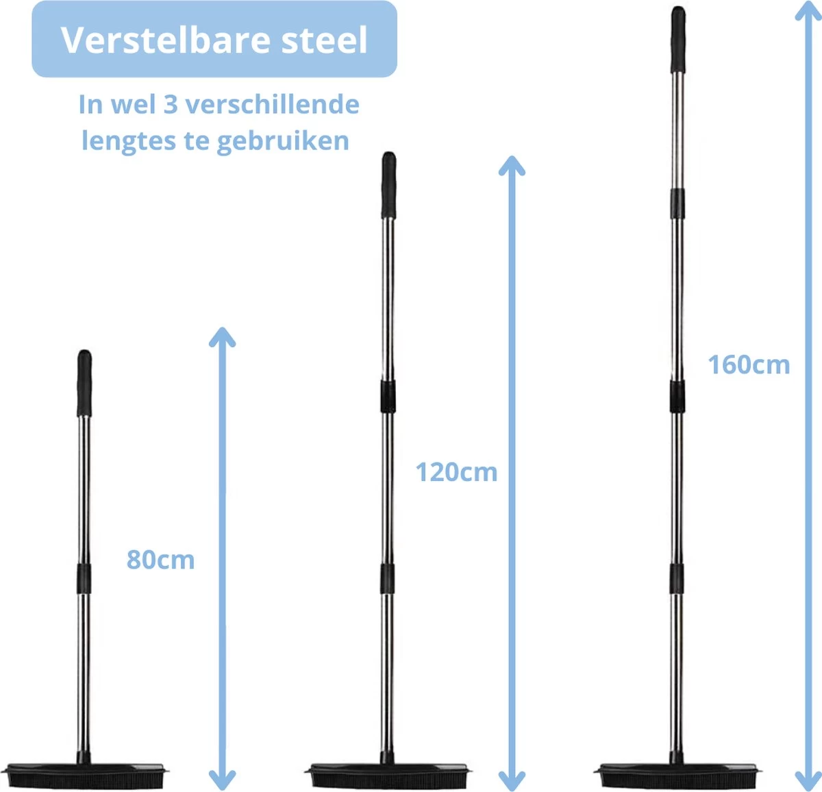 De Blaffende Kat 2 In 1 Rubberen Bezem – Bezem Binnen & Buiten – Vloerwisser Met Steel - Vloertrekker – Veger - Extra Lang 160cm - Afbeelding 3