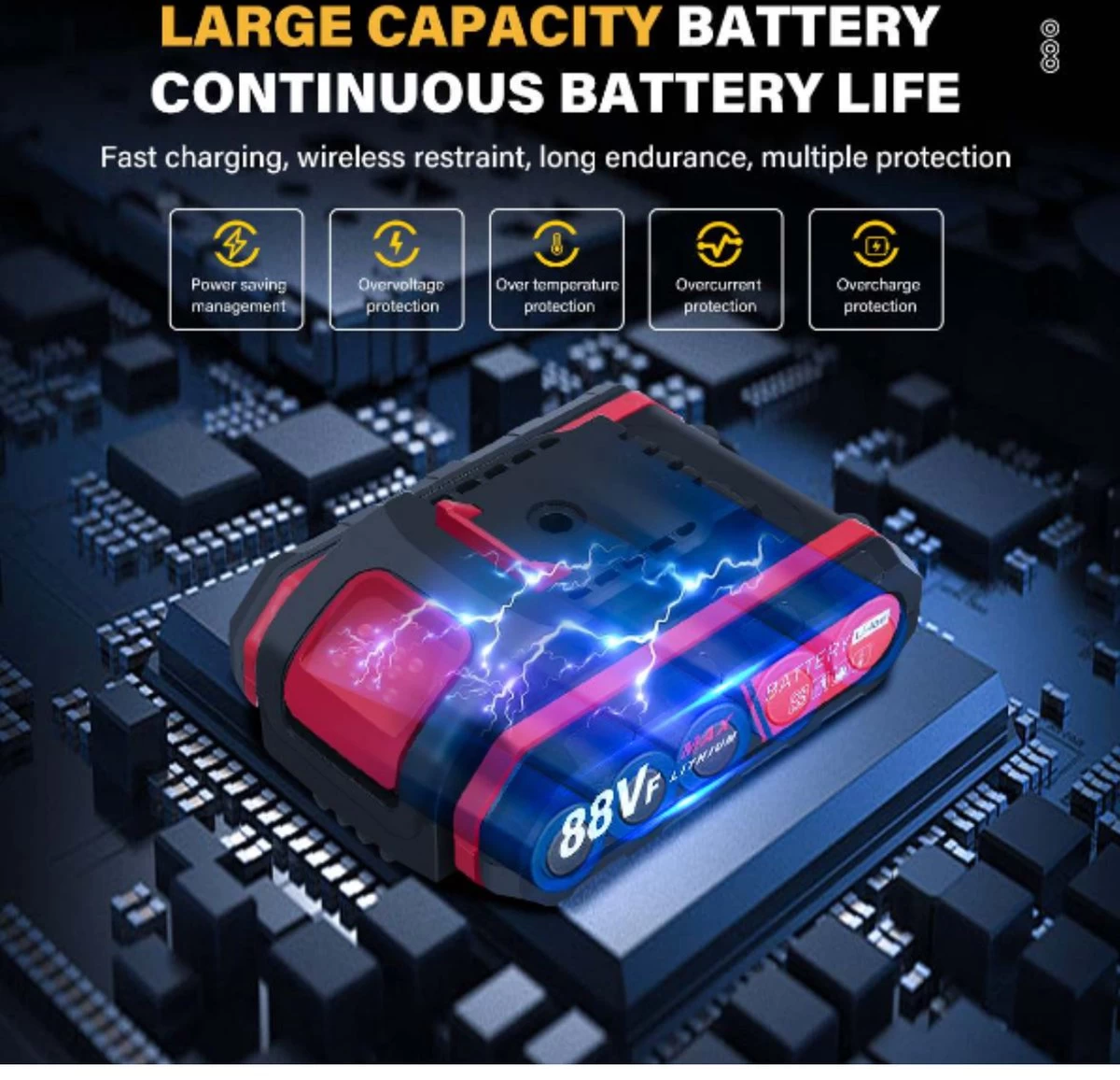 Violeworks® Accu Kettingzaag - Snoeizaag - Mini Kettingzaag - Handkettingzaag - Ook Voor Makita - Elektrische Kettingzaag - Elektrische Snoeischaar - Op Batterij - 2900 MAh - 1080W - 88V - Afbeelding 4