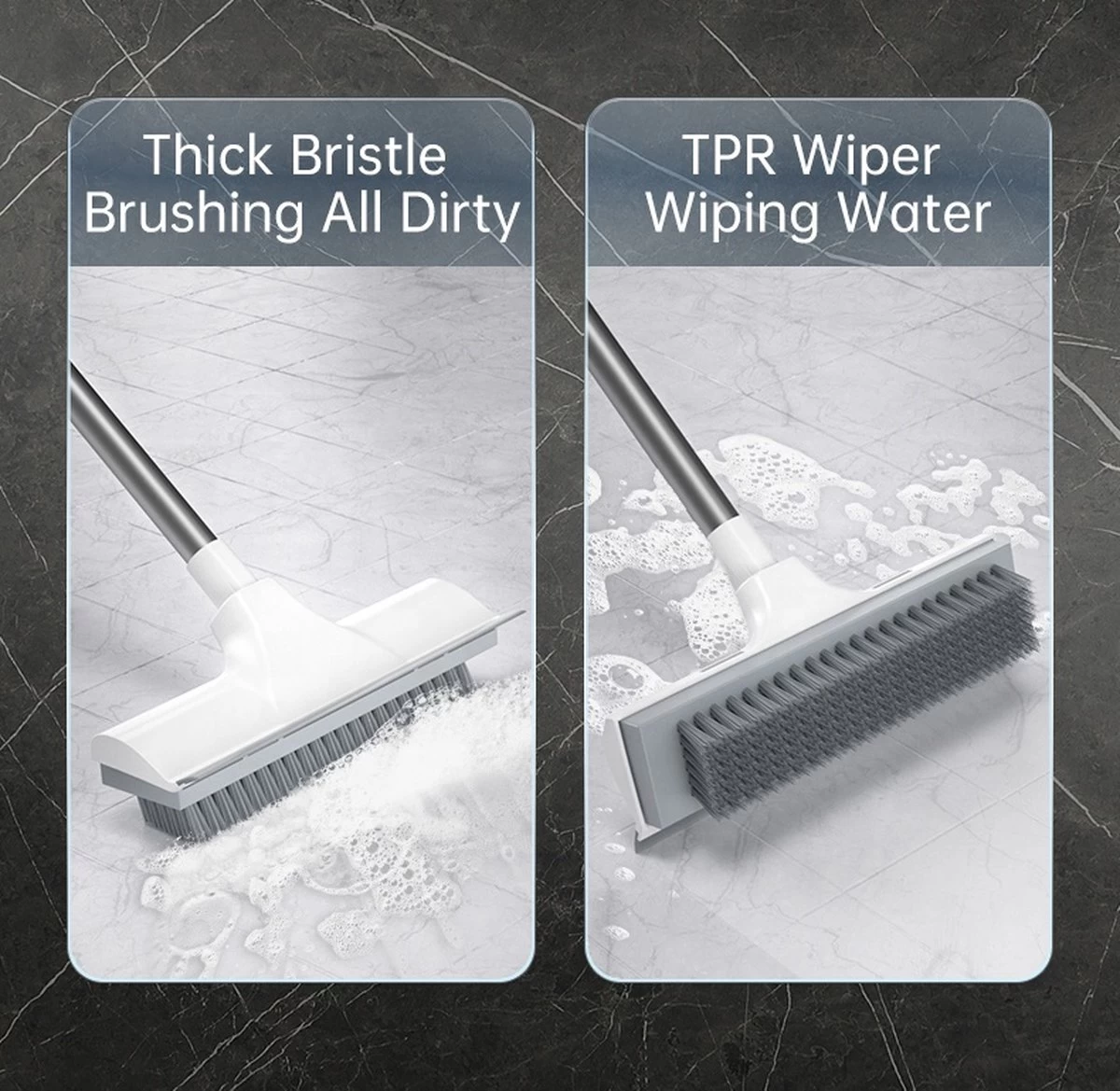 Synx Tools Luiwagen Borstel 2-in-1 Trekker - Badkamer Borstel Vloertrekker Met Steel Schrobborstel - Harde Borstelharen - Vloerwisser Badkamer - Met Telescopische Steel - Afbeelding 3