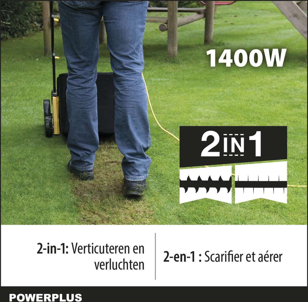 Powerplus POWXG7513 Elektrische Verticuteermachine - Mos Verwijderaar - 1400W - 320mm Maaibreedte - 45L Opvangbak - Incl. Gazonbeluchter/grasbeluchter - Afbeelding 2