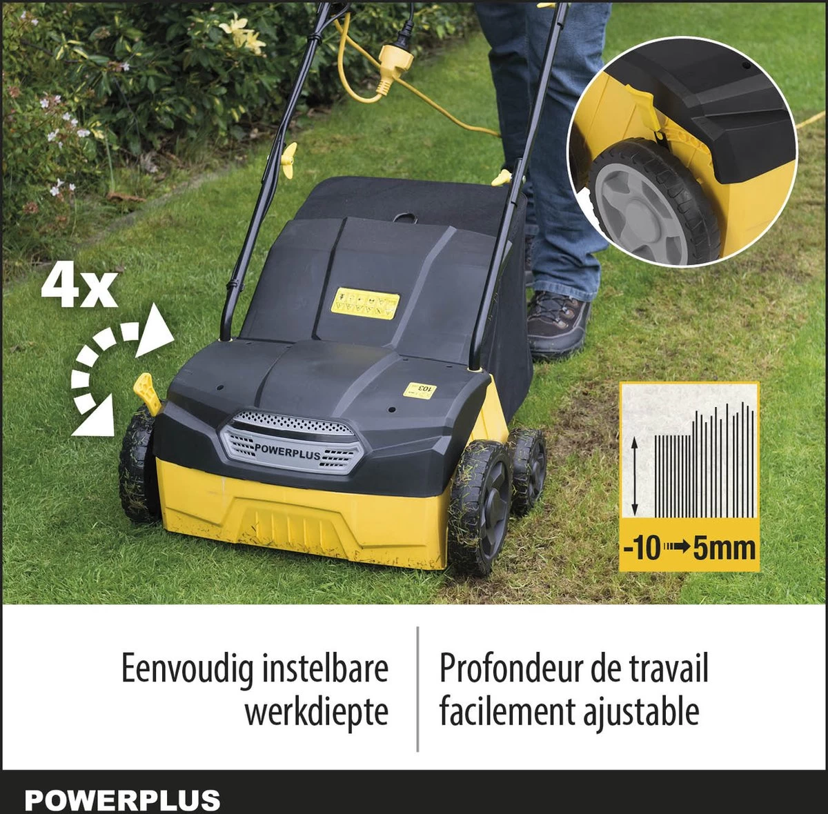 Powerplus POWXG7513 Elektrische Verticuteermachine - Mos Verwijderaar - 1400W - 320mm Maaibreedte - 45L Opvangbak - Incl. Gazonbeluchter/grasbeluchter - Afbeelding 3