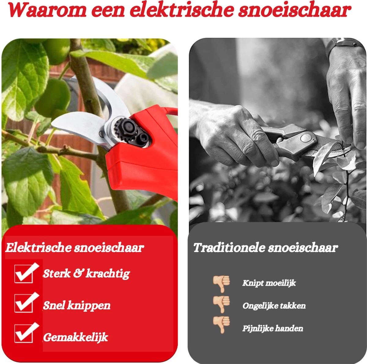 Elektrische Snoeischaar - Accu Snoeischaar - 2 Accu's - Professioneel - Tuinschaar - Afbeelding 7