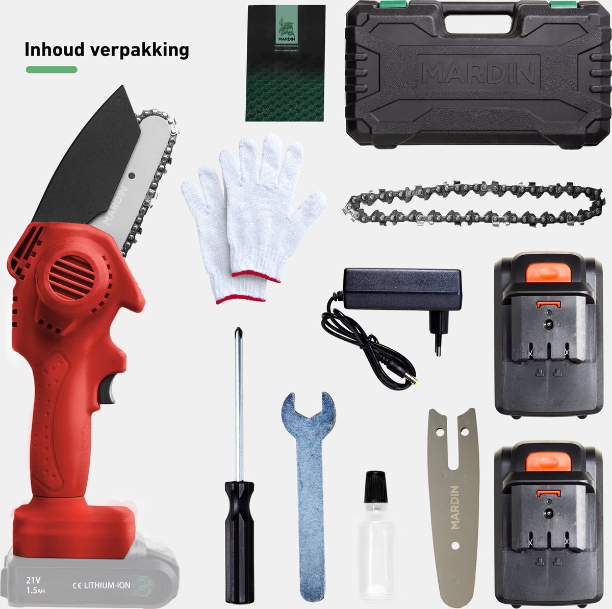 Mardin Mini Kettingzaag - Snoeizaag - Kettingzaag - Kettingzaag Electrisch Met 2 Accu - Inclusief Koffer - 1 Extra Accu - Rood - Afbeelding 8