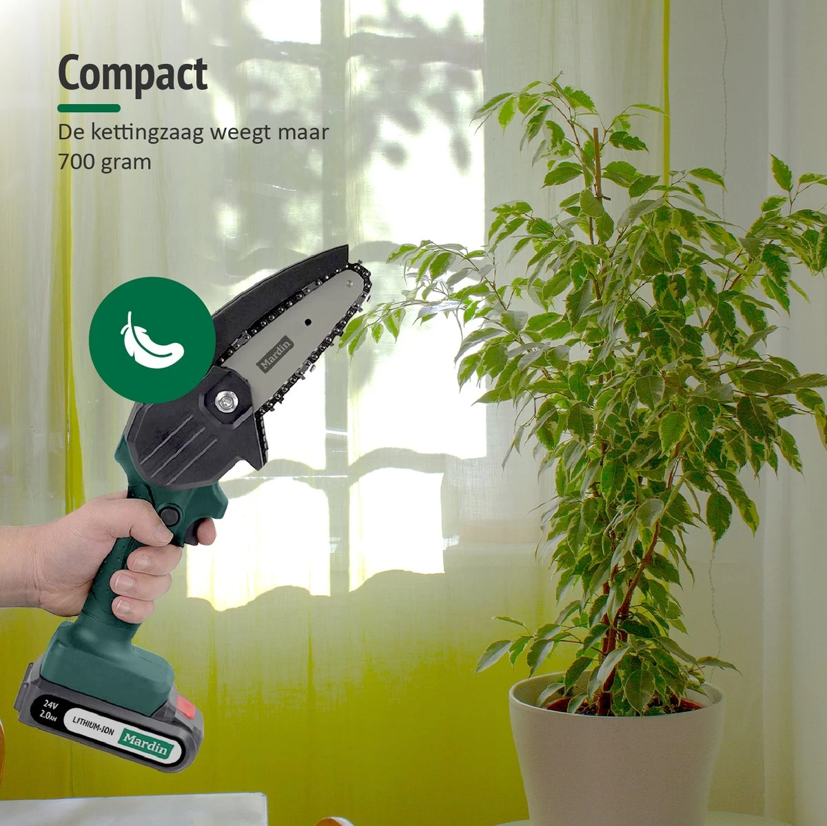 Mardin Mini Kettingzaag - Snoeizaag - Kettingzaag - Kettingzaag Electrisch Met 2 Accu - Inclusief Koffer - 1 Extra Accu - Groen - Afbeelding 4