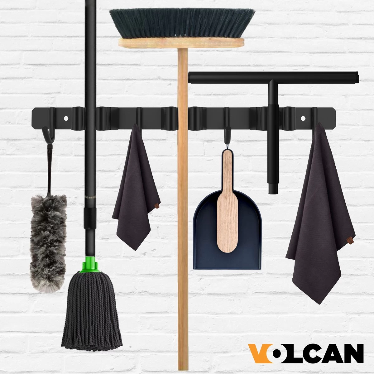 Volcan Bezemhouder - Bezem Ophangsysteem Tuingereedschap - Gereedschapshouder - Zelfklevend - 3M Tape - 3 Houders 4 Haken - RVS Zwart - Afbeelding 5