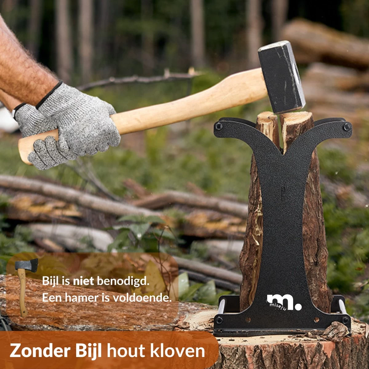 Miseru Houtklover – Zonder Bijl – No Axe – HANDMADE In Holland Houtsplijter – Houtkliever – Houtklover Voor Aanmaakhout – Ook Voor Stammen - Metaal - Afbeelding 2