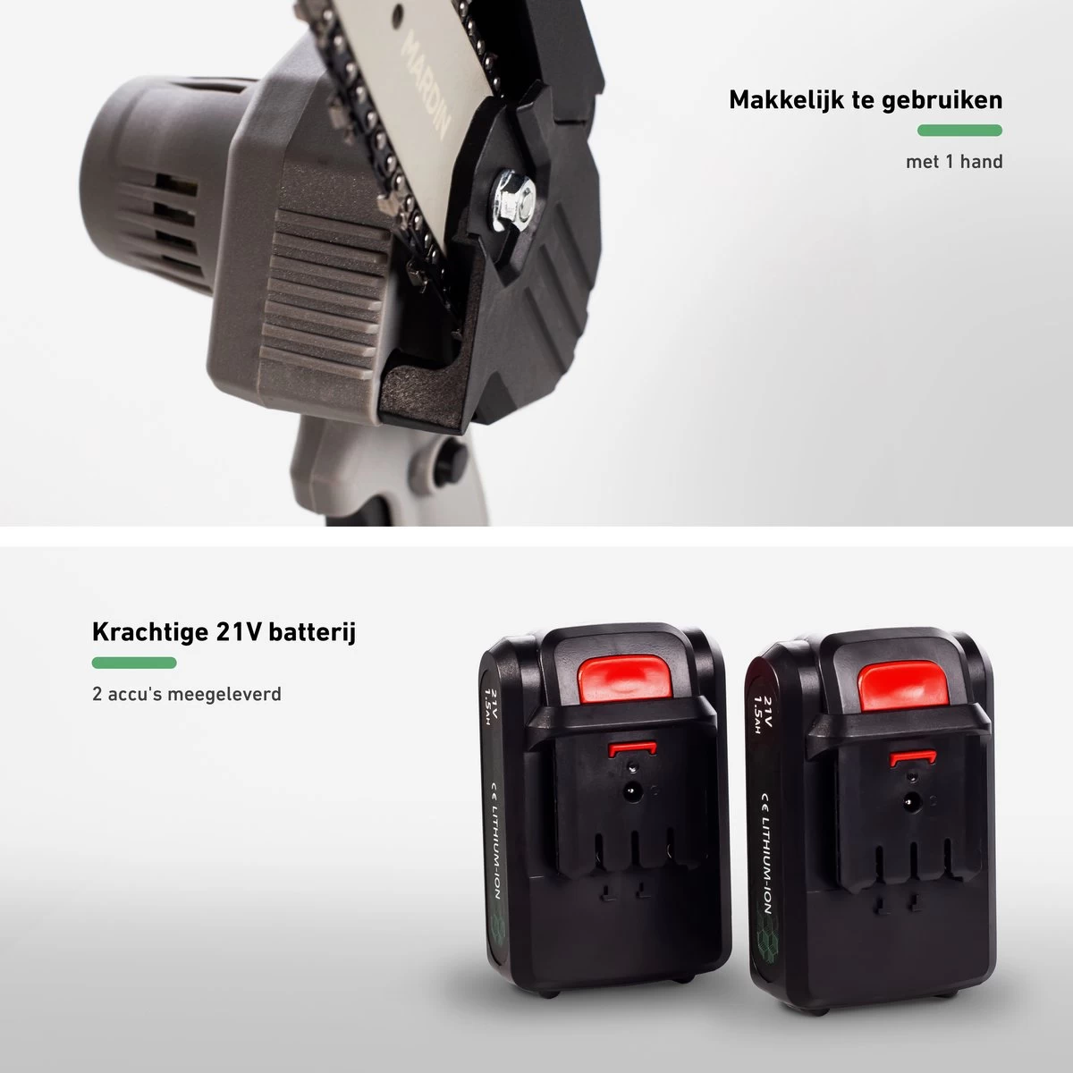 Mardin Mini Kettingzaag - Snoeizaag - Kettingzaag - Kettingzaag Electrisch Met 2 Accu - Inclusief Koffer - 1 Extra Accu - Grijs - Afbeelding 4