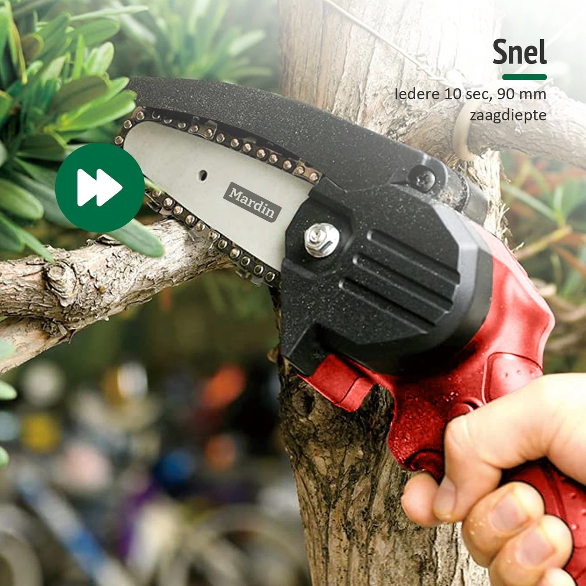 Mardin Mini Kettingzaag - Snoeizaag - Kettingzaag - Kettingzaag Electrisch Met 2 Accu - Inclusief Koffer - 1 Extra Accu - Rood - Afbeelding 2