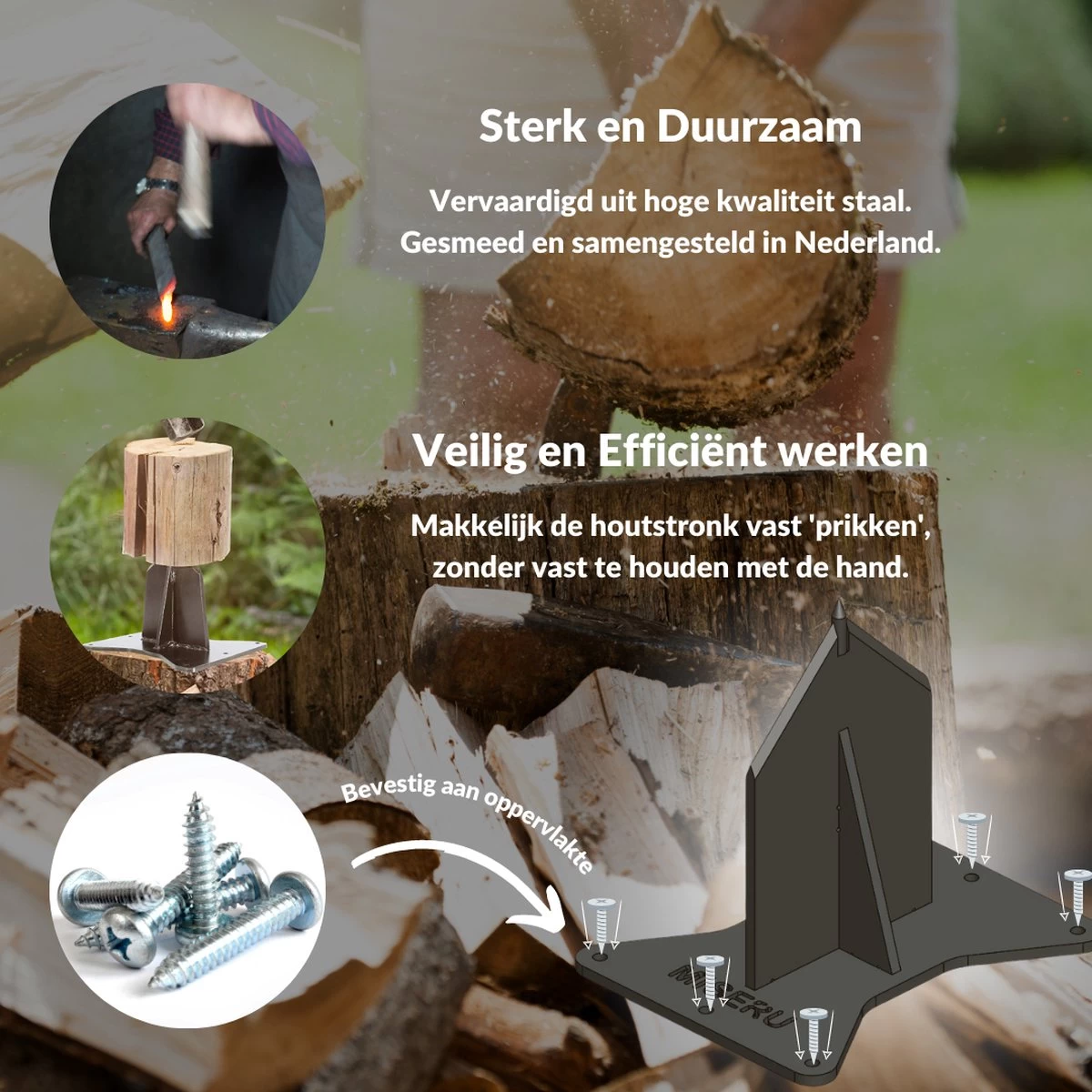 Miseru Houtklover – Geen Bijl Nodig – No Axe - Houtsplijter – Houtkliever – HANDMADE In Holland - Houtklover Voor Aanmaakhout – Metaal - Afbeelding 4