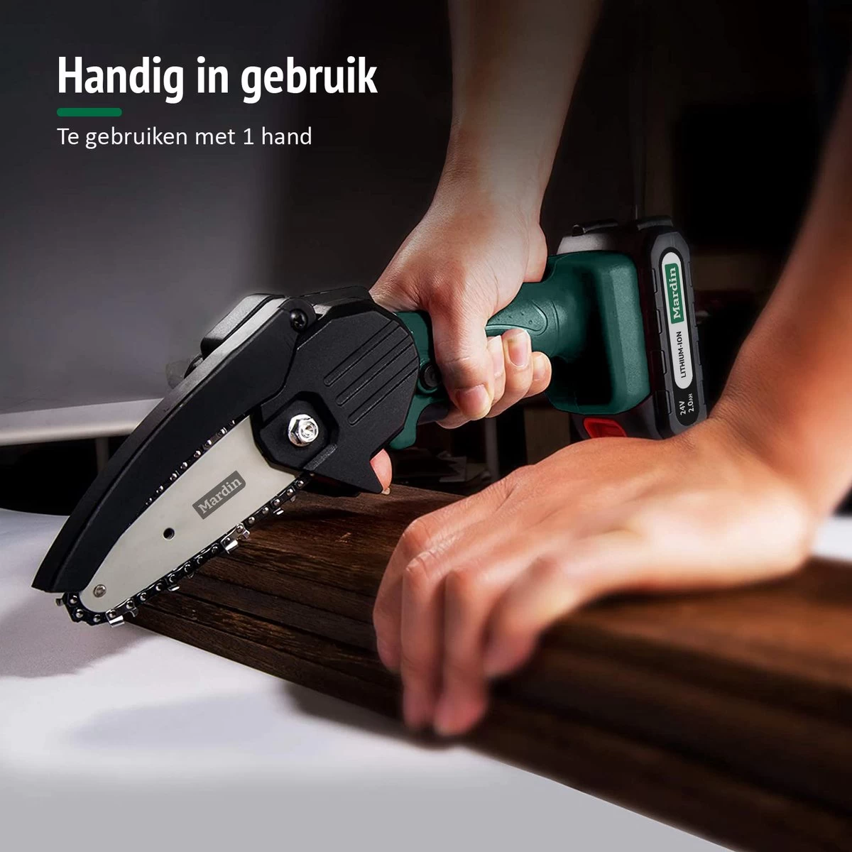 Mardin Mini Kettingzaag - Snoeizaag - Kettingzaag - Kettingzaag Electrisch Met 2 Accu - Inclusief Koffer - 1 Extra Accu - Groen - Afbeelding 2