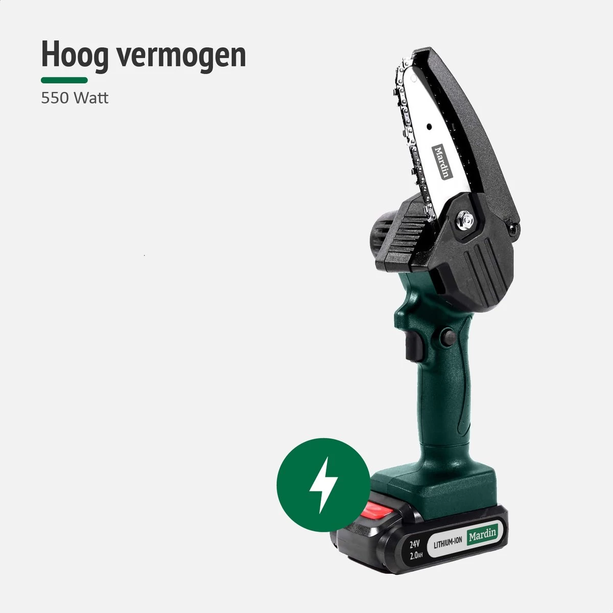 Mardin Mini Kettingzaag - Snoeizaag - Kettingzaag - Kettingzaag Electrisch Met 2 Accu - Inclusief Koffer - 1 Extra Accu - Groen - Afbeelding 3