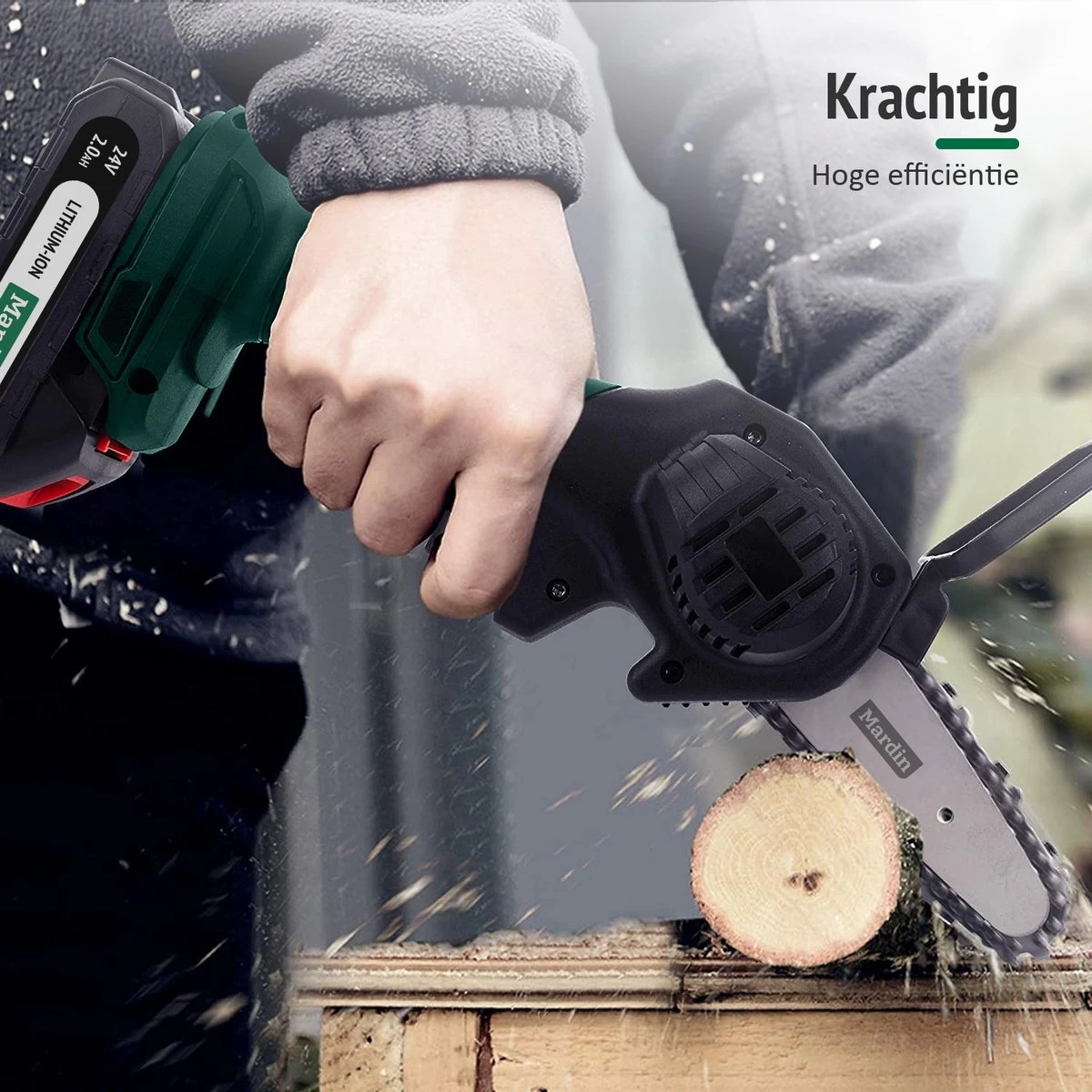 Mardin Mini Kettingzaag - Snoeizaag - Kettingzaag - Kettingzaag Electrisch Met 2 Accu - Inclusief Koffer - 1 Extra Accu - Groen - Afbeelding 9