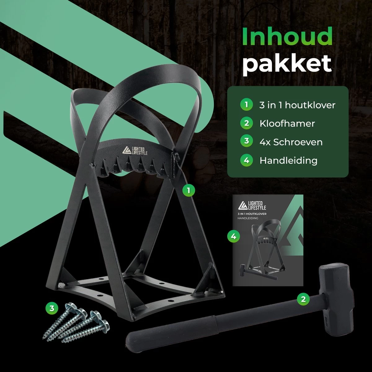 Lighted Lifestyle™| Houtklover Voor Aanmaakhout Incl. Kloofhamer - Houtsplijter - Houtkliever - Snel Haardhout - Gietijzer - Incl. Schroeven - Afbeelding 3