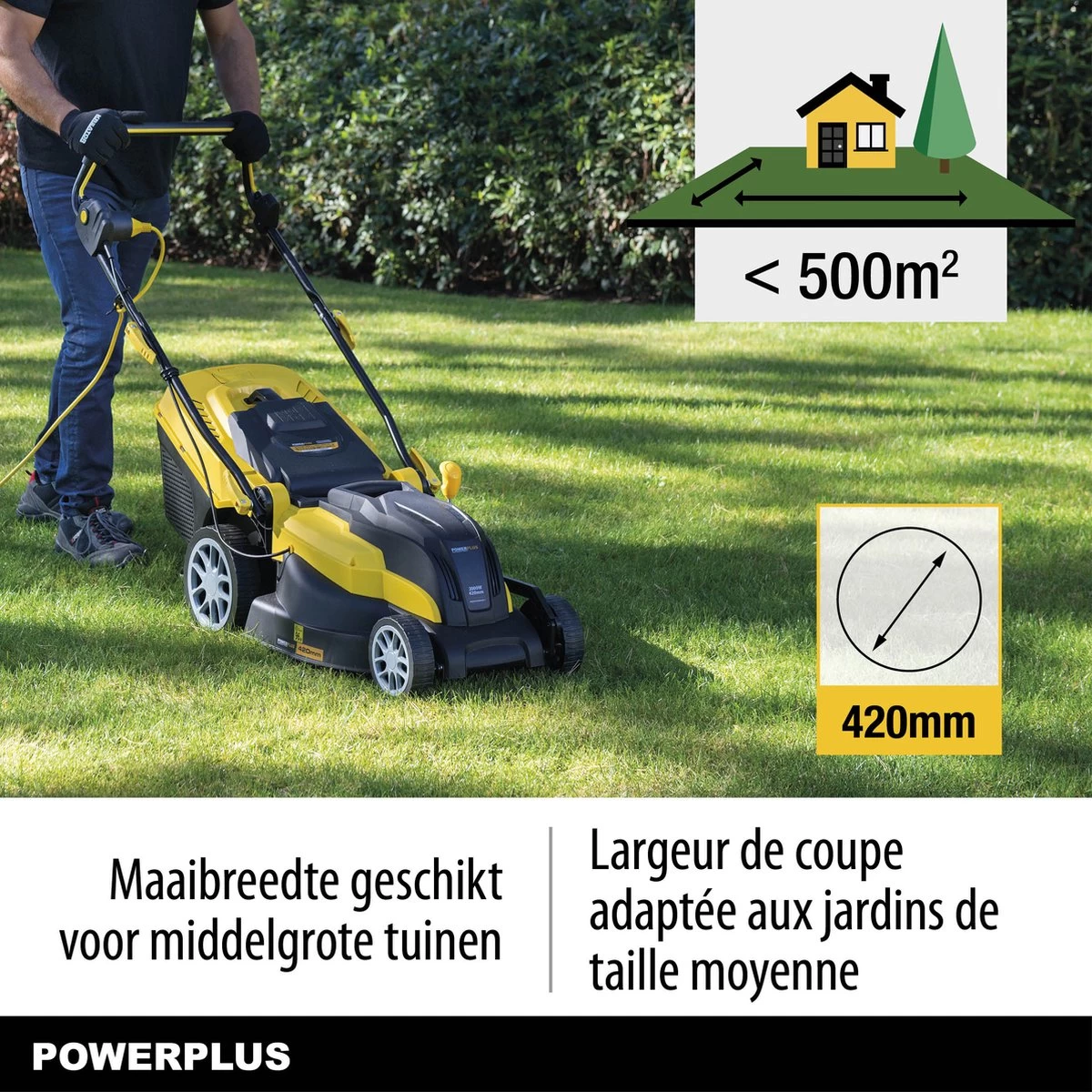 Powerplus POWXG6281 Elektrische Grasmaaier - Grasmachine Voor Middelgrote En Grote Tuin - 2000W - Maaibreedte 420mm - Verstelbare Maaihoogte - Mulching Functie - Incl. 40L Opvangbak - Afbeelding 6