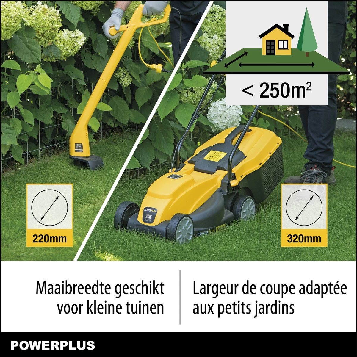 Powerplus POWXG6212T Elektrische Grasmaaier - Grasmachine Voor Kleine En Middelgrote Tuin - 1300W - Maaibreedte 320mm - Verstelbare Maaihoogte - 30L Opvangbak - Incl. Grastrimmer 250W - Afbeelding 2