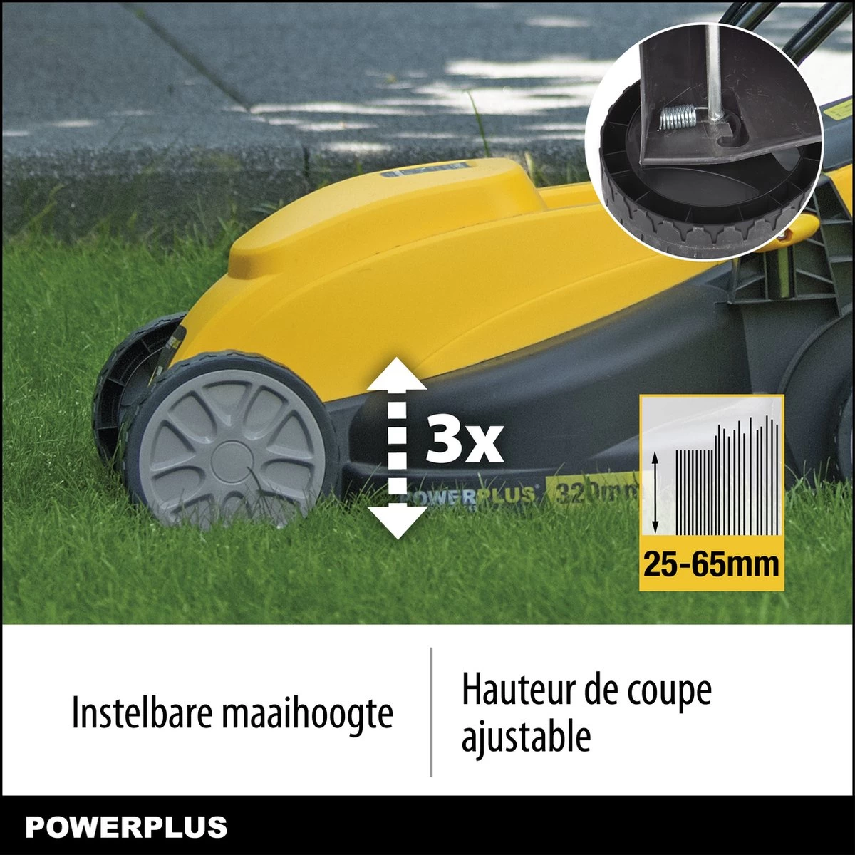 Powerplus POWXG6212T Elektrische Grasmaaier - Grasmachine Voor Kleine En Middelgrote Tuin - 1300W - Maaibreedte 320mm - Verstelbare Maaihoogte - 30L Opvangbak - Incl. Grastrimmer 250W - Afbeelding 3