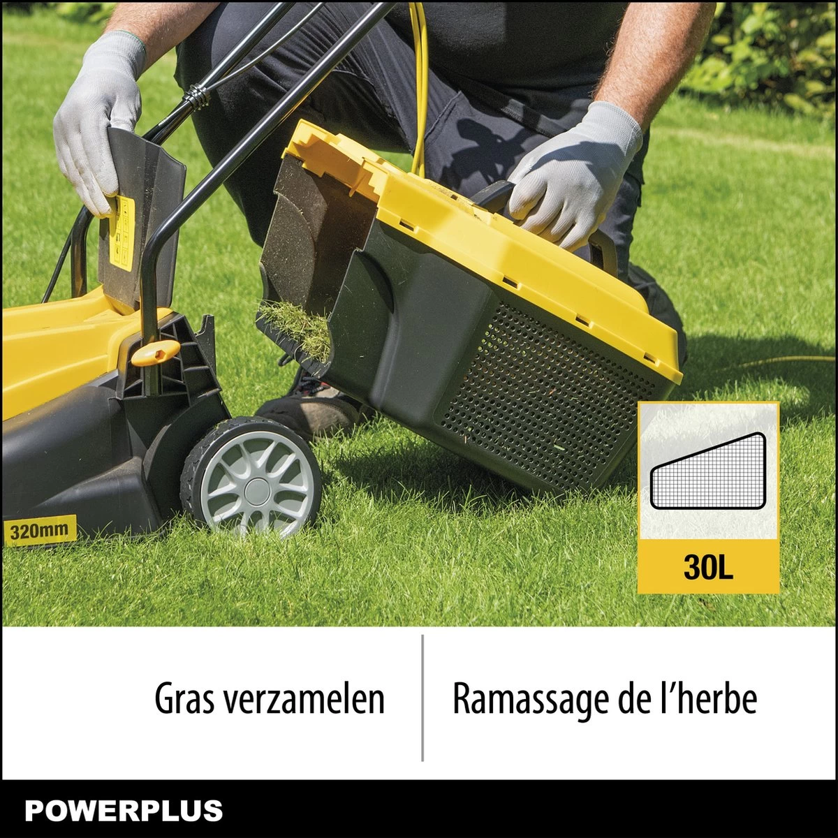Powerplus POWXG6212T Elektrische Grasmaaier - Grasmachine Voor Kleine En Middelgrote Tuin - 1300W - Maaibreedte 320mm - Verstelbare Maaihoogte - 30L Opvangbak - Incl. Grastrimmer 250W - Afbeelding 4