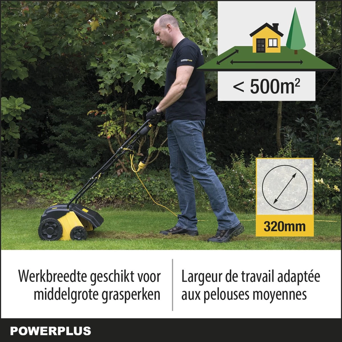 Powerplus POWXG7513 Elektrische Verticuteermachine - Mos Verwijderaar - 1400W - 320mm Maaibreedte - 45L Opvangbak - Incl. Gazonbeluchter/grasbeluchter - Afbeelding 6