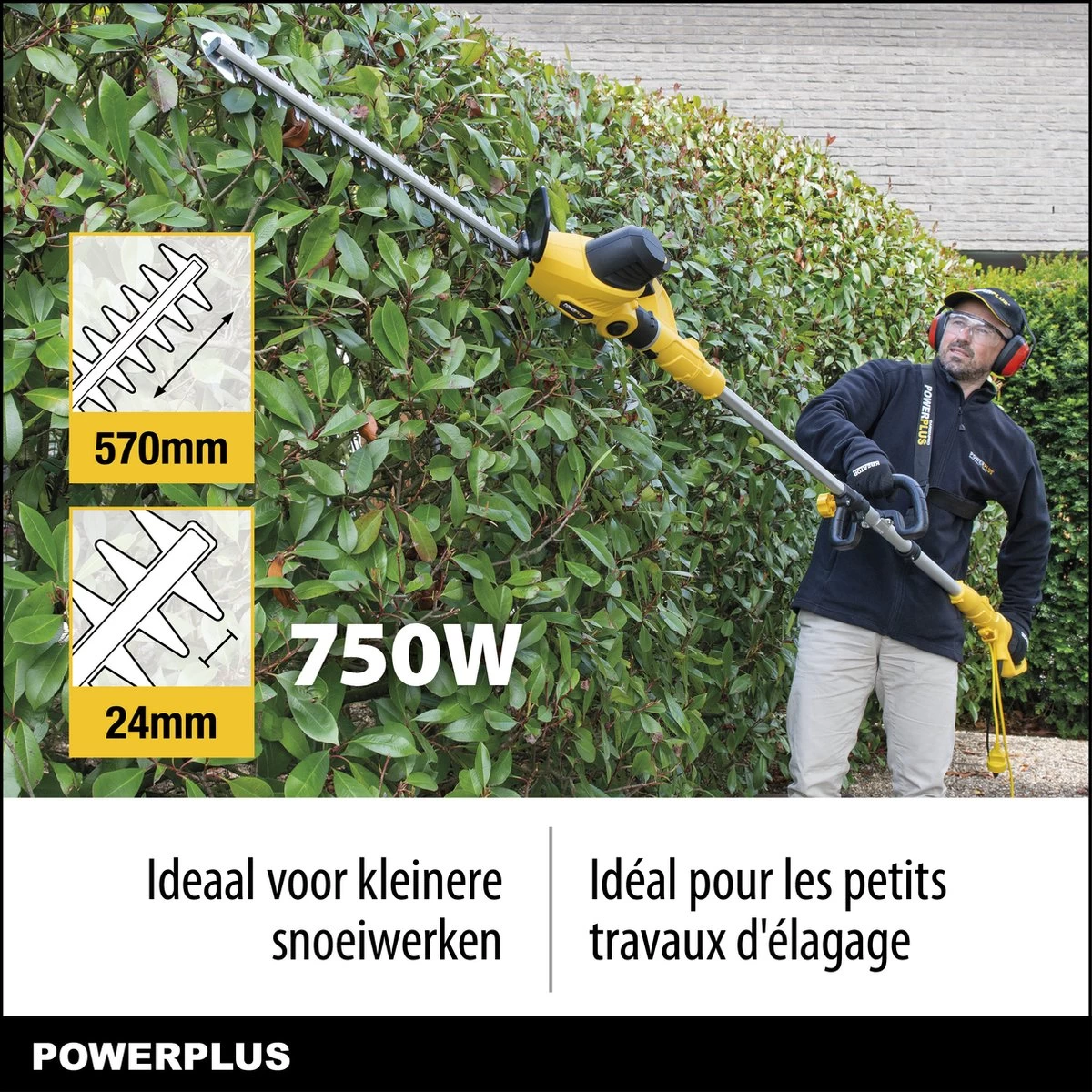 Powerplus POWXG2043 Elektrische Heggenschaar - 750W - Snoeien En Knippen - Zwaardlengte 570mm - Mesafstand 24mm - Telescopisch - Draaibaar Handvat - Haagschaar Voor Tuinonderhoud - Afbeelding 3
