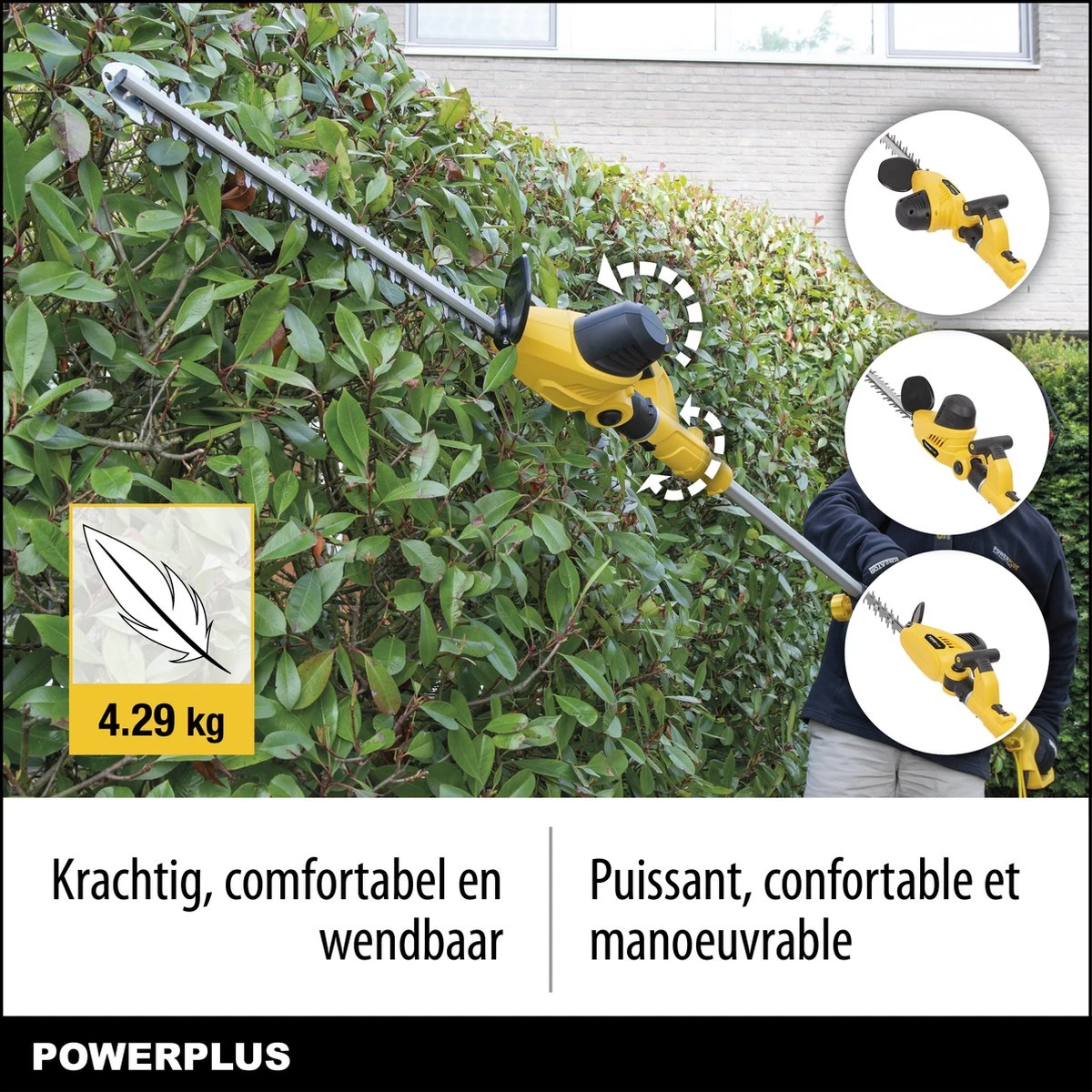 Powerplus POWXG2043 Elektrische Heggenschaar - 750W - Snoeien En Knippen - Zwaardlengte 570mm - Mesafstand 24mm - Telescopisch - Draaibaar Handvat - Haagschaar Voor Tuinonderhoud - Afbeelding 4