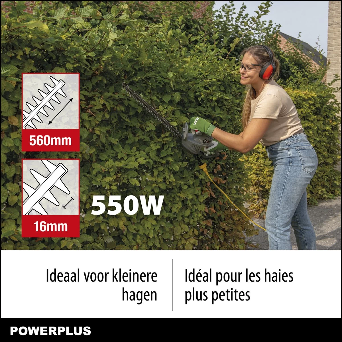 Powerplus POWEG40100 Elektrische Heggenschaar - 550W - Snoeien En Knippen - Zwaardlengte 560mm - Mesafstand 16mm - Haagschaar Voor Tuinonderhoud - Afbeelding 3