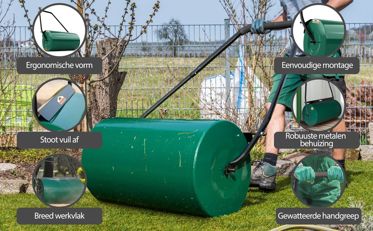 Gardebruk Tuinwals 60cm - 50L Vulvolume Staaltrommel - Groen - Afbeelding 2