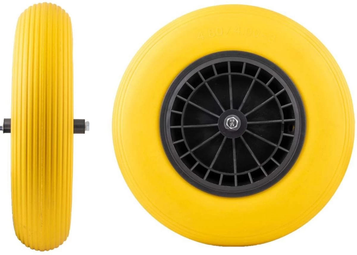 Merkloos Kruiwagenwiel Anti Lek - 4.80/4.00-8 - Massief PU Band - Lekvrij Wiel Met 130mm As - Kruiwagenband 4.80/400 Voor Kruiwagen - Afbeelding 2