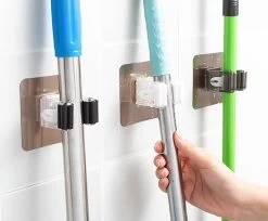 Bezem Houder - Zelfklevend - Zilverkleurig